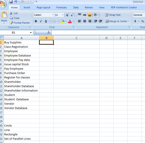 20092020 Home Insert Page Layout Formulas Data Review View PDF Architect 6 Creator Calibri 11 Α Α΄ Wrap Text General * Cut Ea
