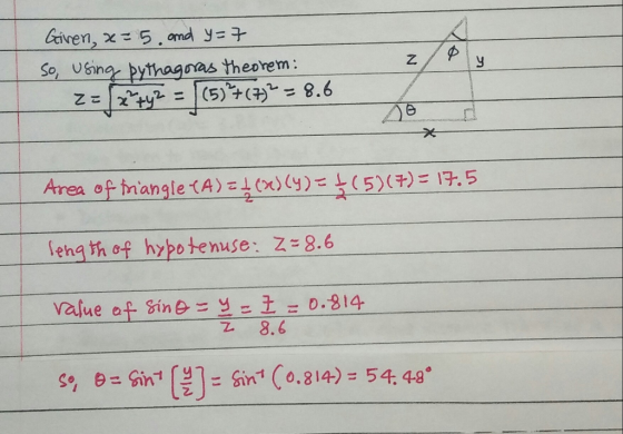 yThaanas theorem: Areaoffriangle tA):1(X) (Y)=L(5)(?)=13.5 ehg th of hybotenuse: z 8.6 z 8.6 乙