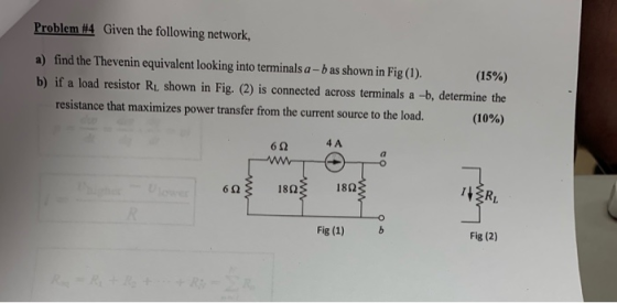 Problem #4 Given the following network, a) find the Thevenin equivalent looking into terminals a - b as shown in Fig (1). (15