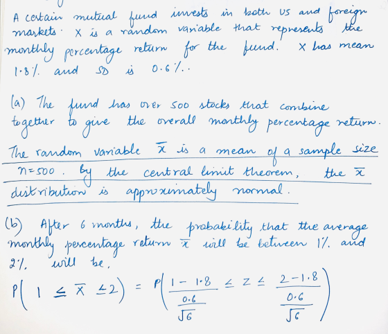 A certain mutual fund invests in both us and foreign markets. x is a random variable that represents the monthly percentage r