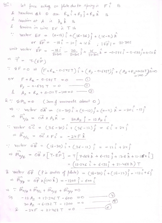 elet force aching. on blete du to Vector EF (0-18) İ +(16-36) j + L16-o) k umit vector EF= -141 20 , vector oc = (36-30) 1 + (36-12) 61 + 24 Vector oEI8-3) (3-12 i 24 j = (12-246 1 + 6이32] + 21.468 ector OP (P centa) hbtk) (18-30) 1+06-12)--121+6 = -24 F + 21.468 T = o