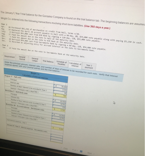 The January 1, Year 1 trial balance for the Gonzalez Company is found on the trial balance tab. The beginning balances are as