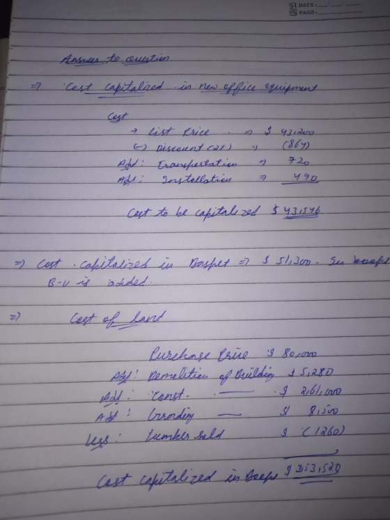 - DATE PAGE Ansules to cuestion cest capitalized is new office Equipment في Cest list Price 6 Discount call Add transfertatio