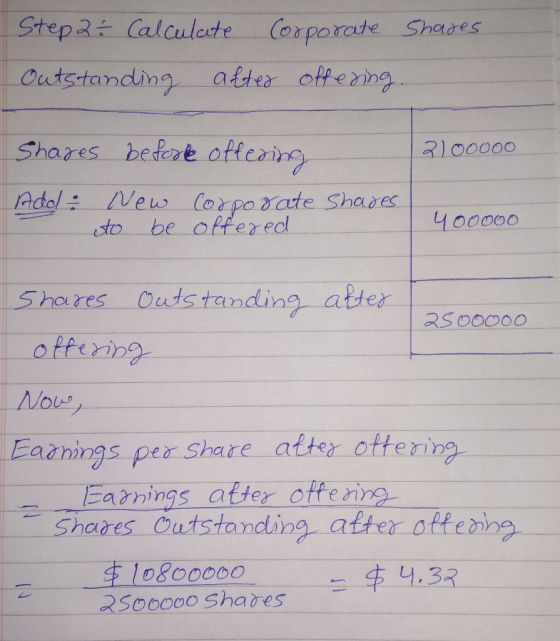 Step 2 & Calculate Corporate Shares Outstanding after offering. Shares before offering 2100000 Add New to be Corporate Shares