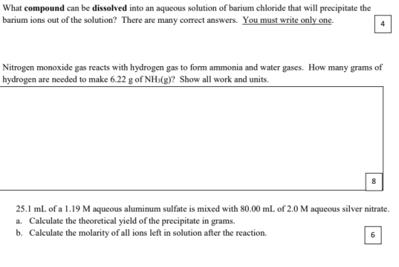 What compound can be dissolved into an aqueous solution of barium chloride that will precipitate the barium ions out of the s