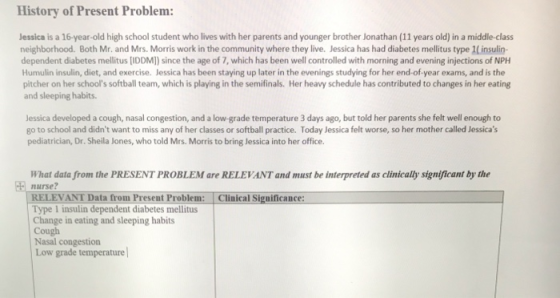 History of Present Problem: Jessica is a 16-year-old high school student who lives with her parents and younger brother Jonat