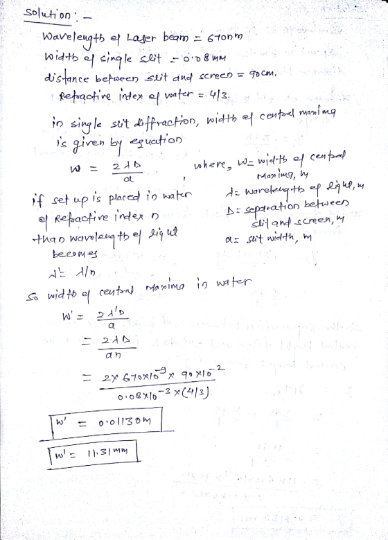Solu on Wave leu s given by estion ㅢ.ko ,f setups placed ↑りwaトr : separation between Han screen, 시 aり -9