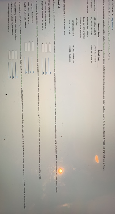22-03A ALGO (Algorithmic) Material, Direct Labor and Factory Overhead Cost Variance Analysis w Inc. processes a base chemical