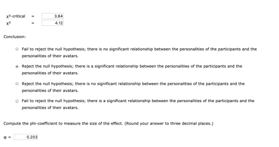 X2-critical 3.84 4.12 X² = Conclusion: Fail to reject the null hypothesis; there is no significant relationship between the p