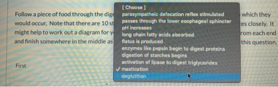 [Choose] Follow a piece of food through the digo parasympatheic defecation reflex stimulated would occur, Note that there are