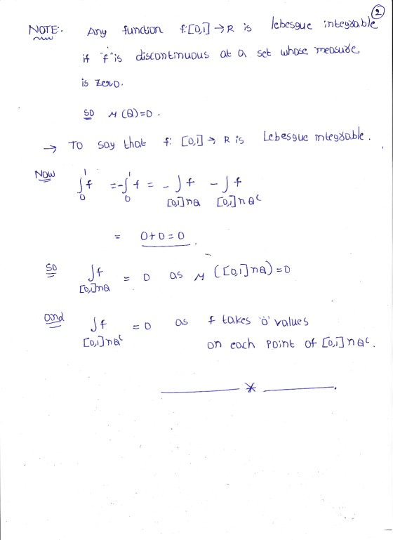 NOTE:. Any function f[01] →RS lebesgue integrable discontinuous at a set whose measude if this is Zero, SD M(Q)=D Lebesgue mt
