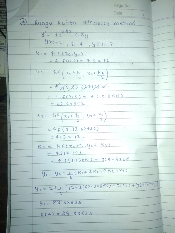 epast am and Tomor Page No: Date 1 HANA er, SW Bloch 50 0111 a RM 1 tal of Trond ites Runga Kutta 4th order method y = 4 6 8x
