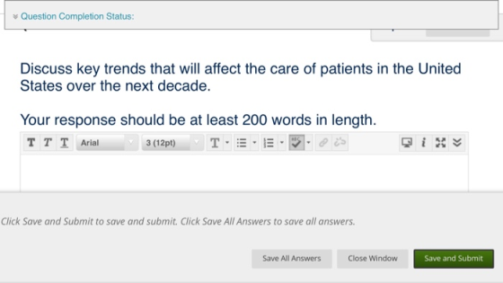 * Question Completion Status: Discuss key trends that will affect the care of patients in the United States over the next dec
