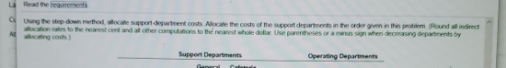 Read the regur Using the step-down method alocale support department costs Aloxate the costs of the suport departments in the