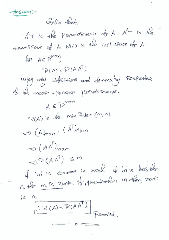 Given hat, T is Mull sPace o 后1 AcRmxn X n m is Common in b s n
