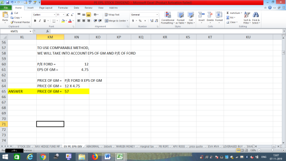 PE EPS, STOCK DIVIDEND - Microsoft Excel (Product Activation Failed) View Add-Ins File Home Insert Page Layout Formulas Data