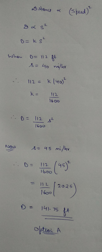 112= k (40)2 112 1600 600 つ45 mL 2 D= 112 (45 112 205 D = 141, 75