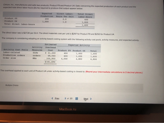 Chhom, Inc., manufactures and sells two products: Product F9 and Product U4. Data concerning the expected production of each