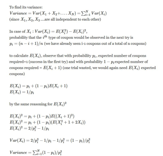 To find its variance: Variance Var(Xi X2+... . XN) - A1Var(X,) (since X1, X2,X3 ...are all independent to each other) E(X) E(