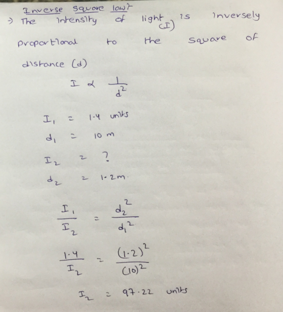 Inverse sqove low ns hy ? lighte) ?s Inversely v e distonce Cd) 2 d. 2. ? (12)