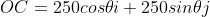 OC = 250cos\theta i +250sin\theta j
