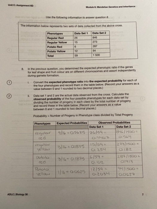 Unit C: Assignment 60 Module 6: Mendelian Genetics and inheritance Use the following information to answer question & The inf