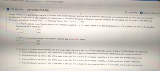 Your submission for each question part is used for your score. 1. -/33.33 points DevoreStat9 5.E.046. My Notes Ask Your Teach