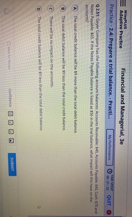 WileyPLUS Adaptive Practice Financial and Managerial, 3e Practice - 2.4: Prepare a trial balance. - Practi... TIME SPENT My P
