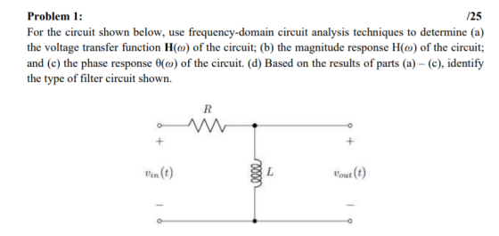 Problem 1: /25 For the circuit shown below, use frequency-domain circuit analysis techniques to determine (a) the voltage tra