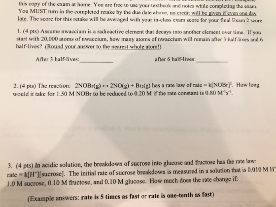 this copy of the exam at home. You are free to use your textbook and notes while completing the exam. You MUST turn in the co