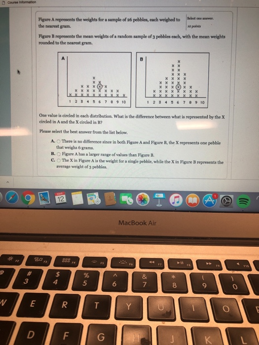 Figure A represents the weights for a sample of 26 pebbles, each weighed to the nearest gram. Selet one anmwer. no points Fig