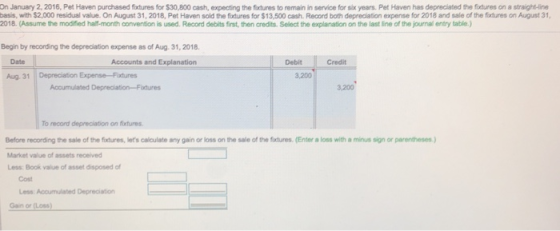 On January 2, 2016, Pet Haven purchased foxtures for $30,800 cash, expecting the foxtures to remain in service for six years.