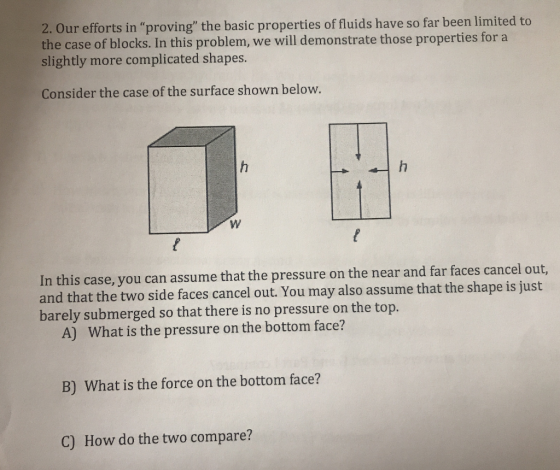 2. Our efforts in “proving the basic properties of fluids have so far been limited to the case of blocks. In this problem, w