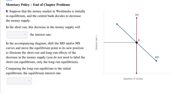 MS Monetary Policy - End of Chapter Problems 8. Suppose that the money market in Westlandia is initially in equilibrium, and