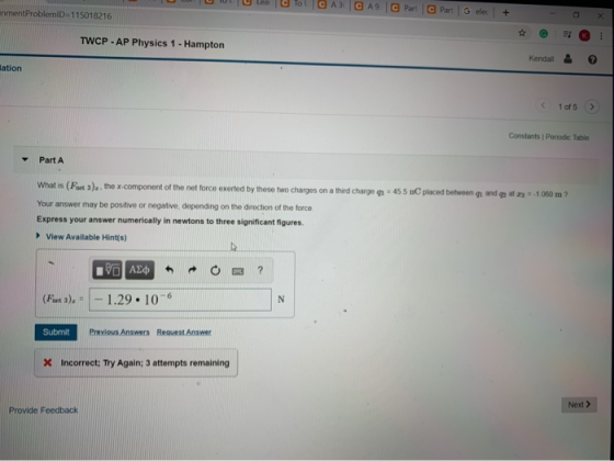 CA CA9 Pari Part 6 der + mentProblemlD=115018216 TWCP - AP Physics 1 - Hampton Kendall : 0 tion a tots Constants Periodic Tab
