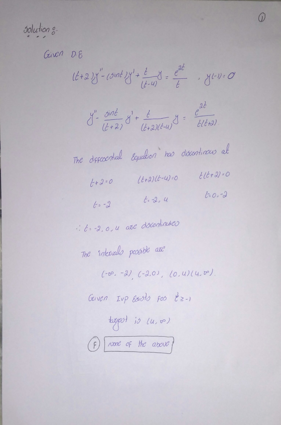 solution & Given DE 22 (6+2 y countrys & J et geno The differential Equation. How discortinaw at Elt+a)=0 t+2=0 (t+allt-4)=0
