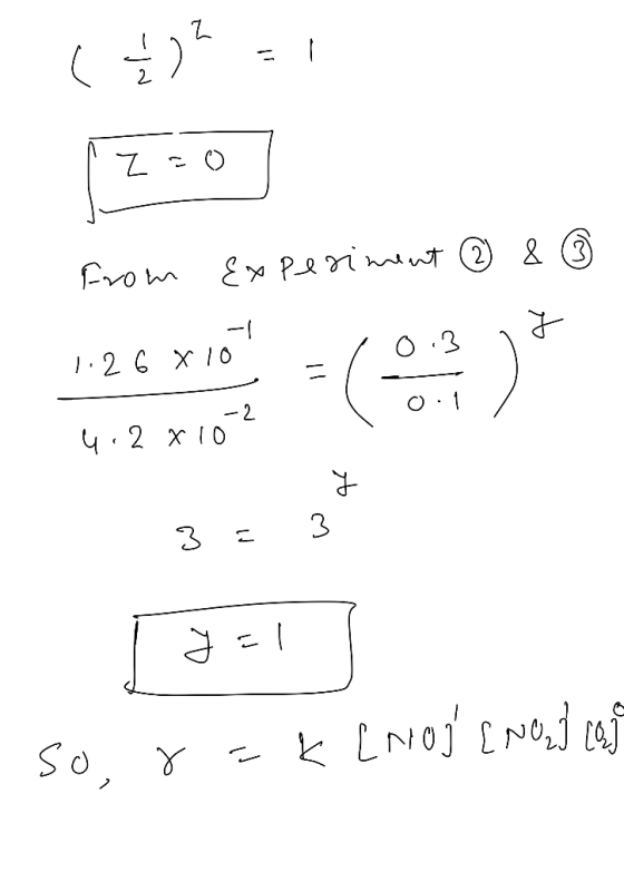 (+22=1 12=0] from experiment ② & ③ -1 1. 26 8 10 -2 4.2x107 / 0:3 = - 1 0:1 / 3 3 며 So, rak (Noy C Ner] loja