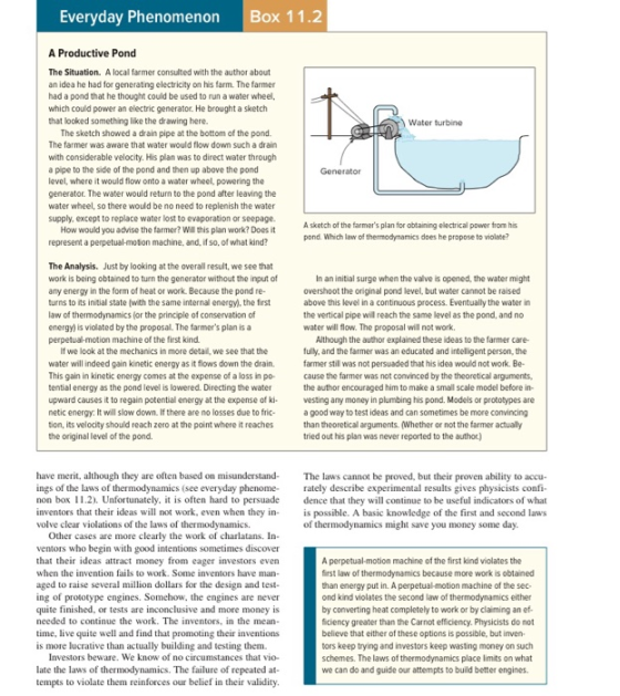 Everyday Phenomenon Box 11.2 Water turbine O n A Productive Pond The Situation. A local farmer consulted with the author abou