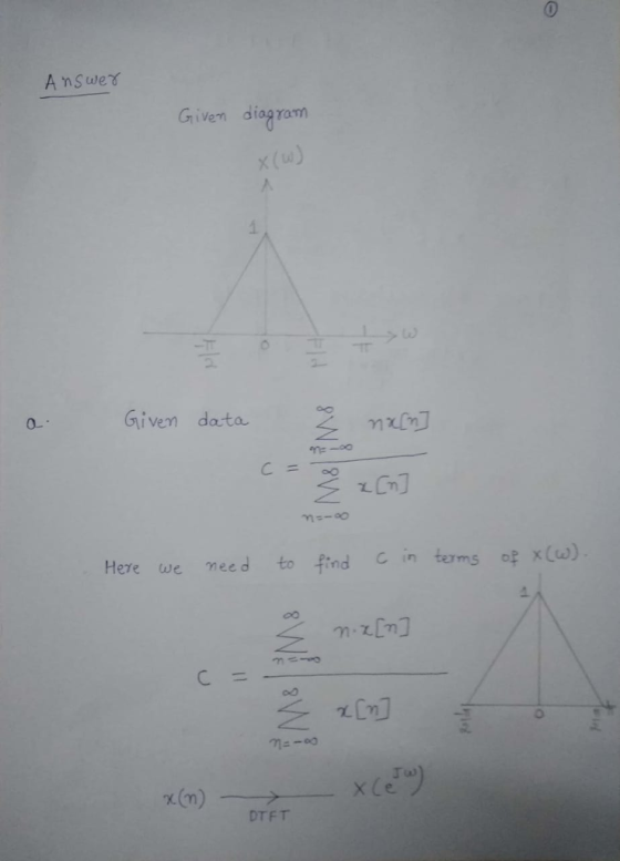 A nSuer Griven diagrom x(u) G ivem data oonu] 作 Here we meed to find C in terms of x(w) χ(n) DTFT
