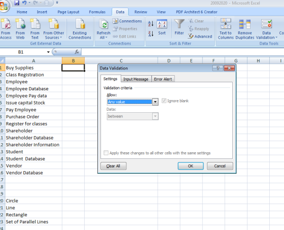 20092020 - Microsoft Excel Home Insert Page Layout Formulas Data Review View PDF Architect 6 Creator * Clear From Access From