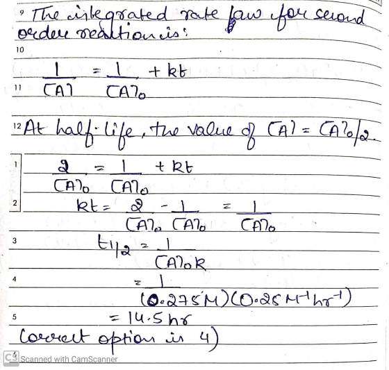 The cilegrated rate faw for second ordeu realtionis: Tel + kb. I CAZ CAPO ?? At half life, the value of CA] = CA 2/2 I az tkt