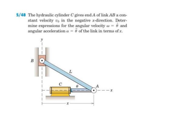 5/48 The hydraulic cylinder C gives end A of link AB a con- stant velocity vo in the negative x-direction. Deter- mine expres