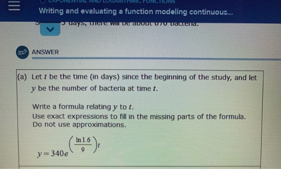 III Writing and evaluating a function modeling continuous... ways, there will be about 70 Valen. EO ANSWER (a) Lett be the ti