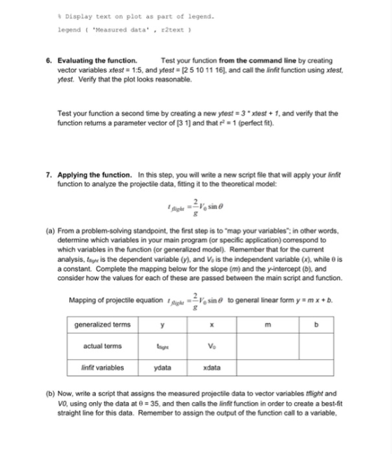 Display text on plot as part of legend. legend Measured data, r2text) 6. Evaluating the function. Test your function from t