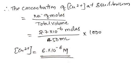 ... The concentration q [Ca 2+] at Sauilibrium z noi qmoles . Total volume - 2-7x10 6 moles - looo asom Ecuat]= 6.410619
