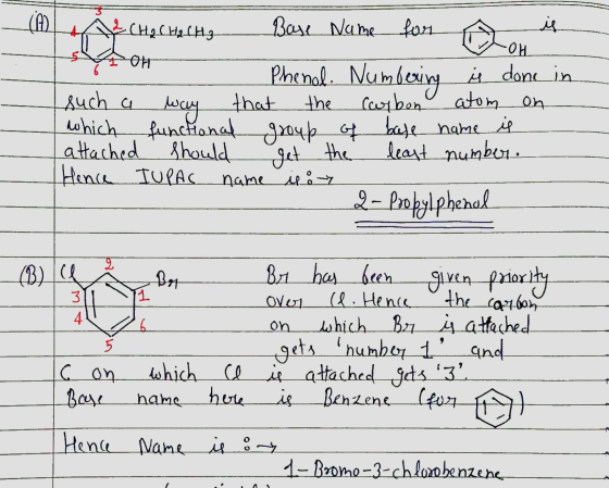 7) OH Me Cha Cha Cha Base Name for a is WOH - Phenol. Numbering i done in such a way that the carbon atom on which functional