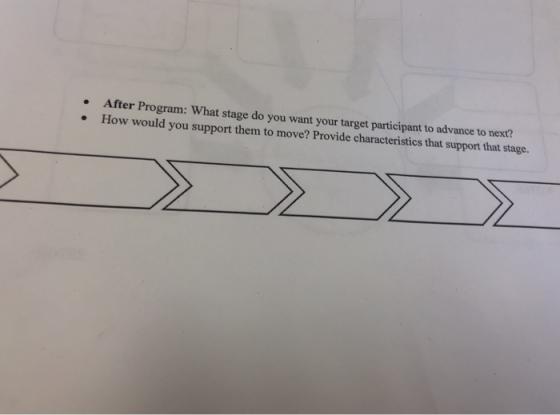 After Program: What stage do you want your target participant to advance to next? . How would you support them to move? Provi