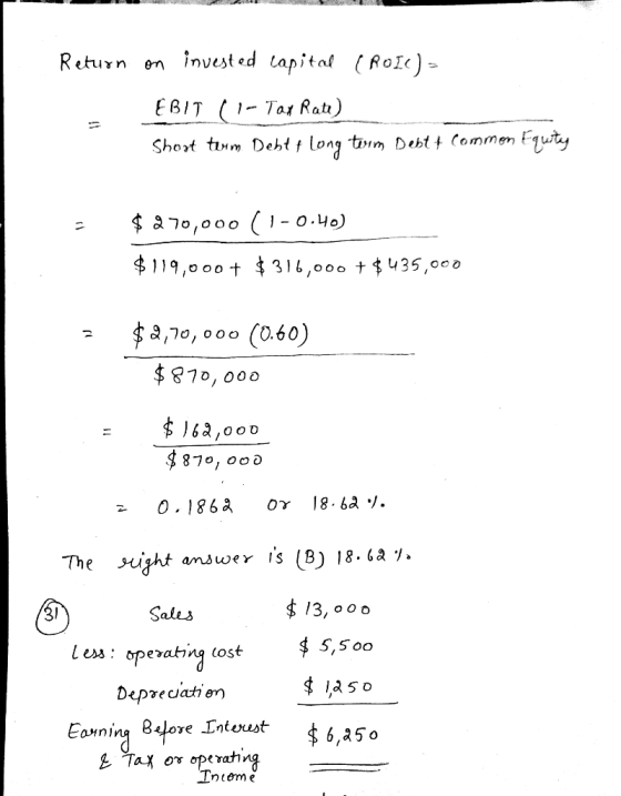 BE Return on invested capital (ROIC)- EBIT (1- Tax Rate) Shost trim Debt t long term Debt + common Equity $ 270,000 (1-0.40)