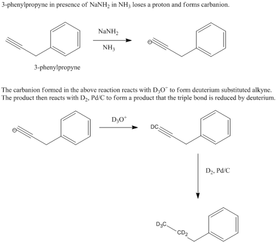 3-phenylpropyne in presence of NaNH2 in NH3 loses a proton and forms carbanion. NaNH2 NH3 3-phenylpropyne The carbanion forme