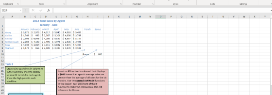 Clipboard lignment Styles Cells 2012 Total Sales by Agent anuory February Morch Aprit Mayune Frends Bonus $3,671 $ 2,973 4,01